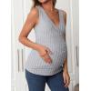 imageMakeMeChic Womens Maternity Shirt Summer Sleeveless Wrapped V Neck Rib Knit Ruched Pregnancy Tank TopGrey