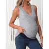 imageMakeMeChic Womens Maternity Shirt Summer Sleeveless Wrapped V Neck Rib Knit Ruched Pregnancy Tank TopGrey