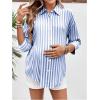 imageMakeMeChic Womens Maternity Shirts Blouses Striped Button Down 34 Sleeve Pregnancy Nursing TopBlue