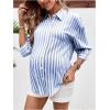 imageMakeMeChic Womens Maternity Shirts Blouses Striped Button Down 34 Sleeve Pregnancy Nursing TopBlue