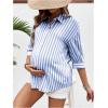 imageMakeMeChic Womens Maternity Shirts Blouses Striped Button Down 34 Sleeve Pregnancy Nursing TopBlue