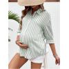 imageMakeMeChic Womens Maternity Shirts Blouses Striped Button Down 34 Sleeve Pregnancy Nursing TopGreen