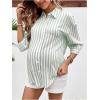 imageMakeMeChic Womens Maternity Shirts Blouses Striped Button Down 34 Sleeve Pregnancy Nursing TopGreen