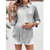 imageMakeMeChic Womens Maternity Shirts Blouses Striped Button Down 34 Sleeve Pregnancy Nursing TopGrey