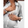 imageMakeMeChic Womens Maternity Shirts Blouses Striped Button Down 34 Sleeve Pregnancy Nursing TopGrey