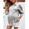 imageMakeMeChic Womens Maternity Shirts Blouses Striped Button Down 34 Sleeve Pregnancy Nursing TopGrey