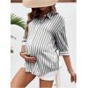 imageMakeMeChic Womens Maternity Shirts Blouses Striped Button Down 34 Sleeve Pregnancy Nursing TopGrey