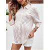 imageMakeMeChic Womens Maternity Shirts Blouses Striped Button Down 34 Sleeve Pregnancy Nursing TopKhaki