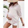 imageMakeMeChic Womens Maternity Shirts Blouses Striped Button Down 34 Sleeve Pregnancy Nursing TopKhaki