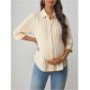 imageMakeMeChic Womens Maternity Shirts Blouses Striped Button Down 34 Sleeve Pregnancy Nursing TopYellow