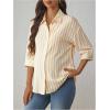 imageMakeMeChic Womens Maternity Shirts Blouses Striped Button Down 34 Sleeve Pregnancy Nursing TopYellow