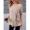 imageMakeMeChic Womens Maternity Shirts Casual Long Sleeve Tie Front Ribbed Knit Pregnancy Tee TopLight Khaki