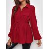 imageMakeMeChic Womens Maternity Shirts Long Sleeve Belted Button Down Casual Pregnancy Blouse TopsBurgundy