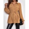 imageMakeMeChic Womens Maternity Shirts Long Sleeve Belted Button Down Casual Pregnancy Blouse TopsKhaki