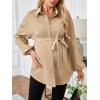 imageMakeMeChic Womens Maternity Shirts Long Sleeve Belted Button Down Casual Pregnancy Blouse TopsMocha Brown