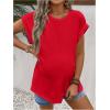 imageMakeMeChic Womens Maternity Shirts Round Neck Short Sleeve Maternity Tops Summer Pregnancy ClothesRed
