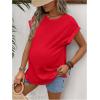 imageMakeMeChic Womens Maternity Shirts Round Neck Short Sleeve Maternity Tops Summer Pregnancy ClothesRed