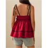 imageMakeMeChic Womens Maternity Summer Clothes Tank Tops Tie Shoulder Square Neck Ruffle Shirred Pregnancy ShirtRed