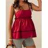 imageMakeMeChic Womens Maternity Summer Clothes Tank Tops Tie Shoulder Square Neck Ruffle Shirred Pregnancy ShirtRed