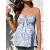 imageMakeMeChic Womens Maternity Summer Clothes Tube Tank Tops Eyelet Embroidery Strapless Cut Out Pregnancy ShirtsBlue
