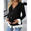 imageMakeMeChic Womens Maternity Sweater Color Block Bell Sleeve Button Down Ruffle Pregnancy CardiganBlack and White