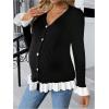 imageMakeMeChic Womens Maternity Sweater Color Block Bell Sleeve Button Down Ruffle Pregnancy CardiganBlack and White