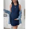 imageMakeMeChic Womens Maternity Sweater Dress Sleeveless Ribbed Knitted Pregnancy Ruffle Mini DressBlue