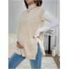 imageMakeMeChic Womens Maternity Sweater Vest Mock Neck Sleeveless Slit Hem Pregnancy Knit Sweater TopsApricot