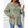 imageMakeMeChic Womens Maternity Sweatshirt Drawstring Button Long Sleeve Knitted Hoodie Pullover Sweater Pregnancy TopsArmy Green