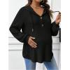 imageMakeMeChic Womens Maternity Sweatshirt Drawstring Button Long Sleeve Knitted Hoodie Pullover Sweater Pregnancy TopsBlack