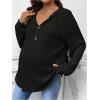 imageMakeMeChic Womens Maternity Sweatshirt Drawstring Button Long Sleeve Knitted Hoodie Pullover Sweater Pregnancy TopsBlack