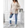 imageMakeMeChic Womens Maternity Sweatshirt Drawstring Button Long Sleeve Knitted Hoodie Pullover Sweater Pregnancy TopsKhaki