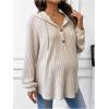 imageMakeMeChic Womens Maternity Sweatshirt Drawstring Button Long Sleeve Knitted Hoodie Pullover Sweater Pregnancy TopsKhaki
