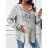 imageMakeMeChic Womens Maternity Sweatshirt Drawstring Button Long Sleeve Knitted Hoodie Pullover Sweater Pregnancy TopsLight Grey