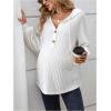 imageMakeMeChic Womens Maternity Sweatshirt Drawstring Button Long Sleeve Knitted Hoodie Pullover Sweater Pregnancy TopsWhite
