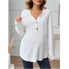 imageMakeMeChic Womens Maternity Sweatshirt Drawstring Button Long Sleeve Knitted Hoodie Pullover Sweater Pregnancy TopsWhite
