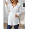 imageMakeMeChic Womens Maternity Sweatshirt Drawstring Button Long Sleeve Knitted Hoodie Pullover Sweater Pregnancy TopsWhite