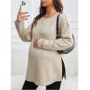 imageMakeMeChic Womens Maternity Sweatshirt Round Neck Long Sleeve Split Hem Pregnancy Pullover TopsKhaki