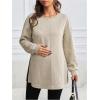 imageMakeMeChic Womens Maternity Sweatshirt Round Neck Long Sleeve Split Hem Pregnancy Pullover TopsKhaki