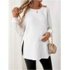 imageMakeMeChic Womens Maternity Sweatshirt Round Neck Long Sleeve Split Hem Pregnancy Pullover TopsWhite