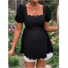 imageMakeMeChic Womens Maternity T Shirts Scallop Square Neck Puff Sleeve Casual Pregnancy TopsBlack
