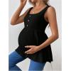 imageMakeMeChic Womens Maternity Tank Tops Summer Rib Knitted Flared Hem Sleeveless Buttoned Pregnancy Shirt TopsBlack