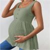 imageMakeMeChic Womens Maternity Tank Tops Summer Rib Knitted Flared Hem Sleeveless Buttoned Pregnancy Shirt TopsOlive Green