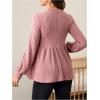 imageMakeMeChic Womens Maternity Tee Shirt Crew Neck Rib Knitted Long Sleeve Peplum TopsPink