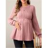imageMakeMeChic Womens Maternity Tee Shirt Crew Neck Rib Knitted Long Sleeve Peplum TopsPink