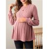 imageMakeMeChic Womens Maternity Tee Shirt Crew Neck Rib Knitted Long Sleeve Peplum TopsPink
