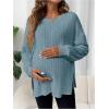 imageMakeMeChic Womens Maternity Tee Shirt Long Sleeve Round Neck Split Hem Rib Knitted Pregnancy TopsBlue