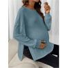 imageMakeMeChic Womens Maternity Tee Shirt Long Sleeve Round Neck Split Hem Rib Knitted Pregnancy TopsBlue