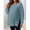 imageMakeMeChic Womens Maternity Tee Shirt Long Sleeve Round Neck Split Hem Rib Knitted Pregnancy TopsBlue