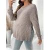 imageMakeMeChic Womens Maternity Tee Shirt Long Sleeve Round Neck Split Hem Rib Knitted Pregnancy TopsBrown